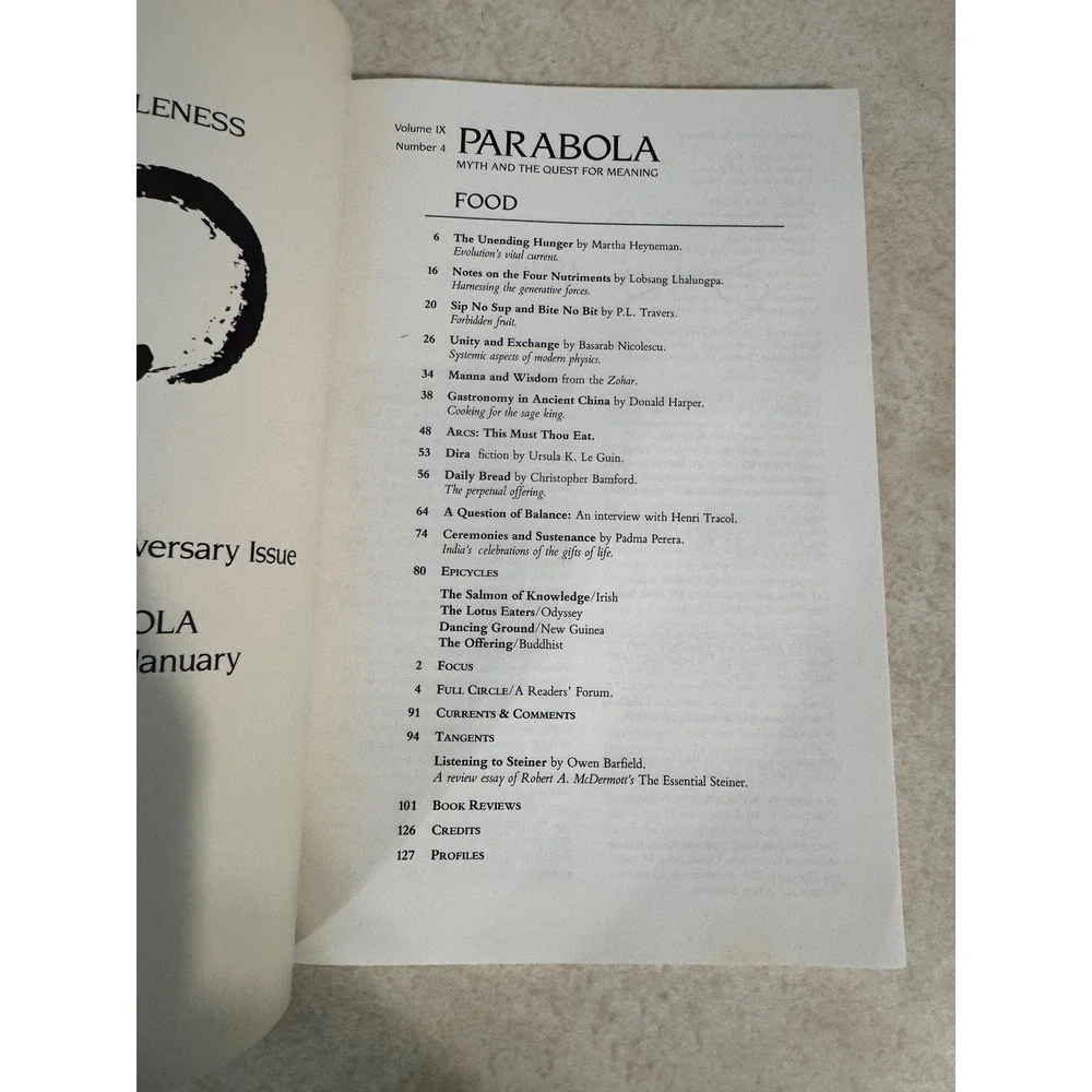 Parabola Magazine Winter 1984 Vol IX No 4 Food Ursula K Le Guin PL Travers